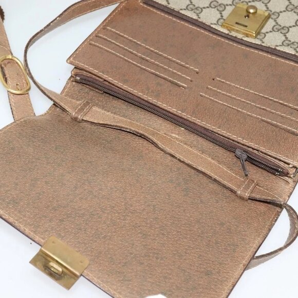 GUCCI GG Supreme Web Sherry Line Shoulder Bag PVC Beige Gold - Picture 10 of 16
